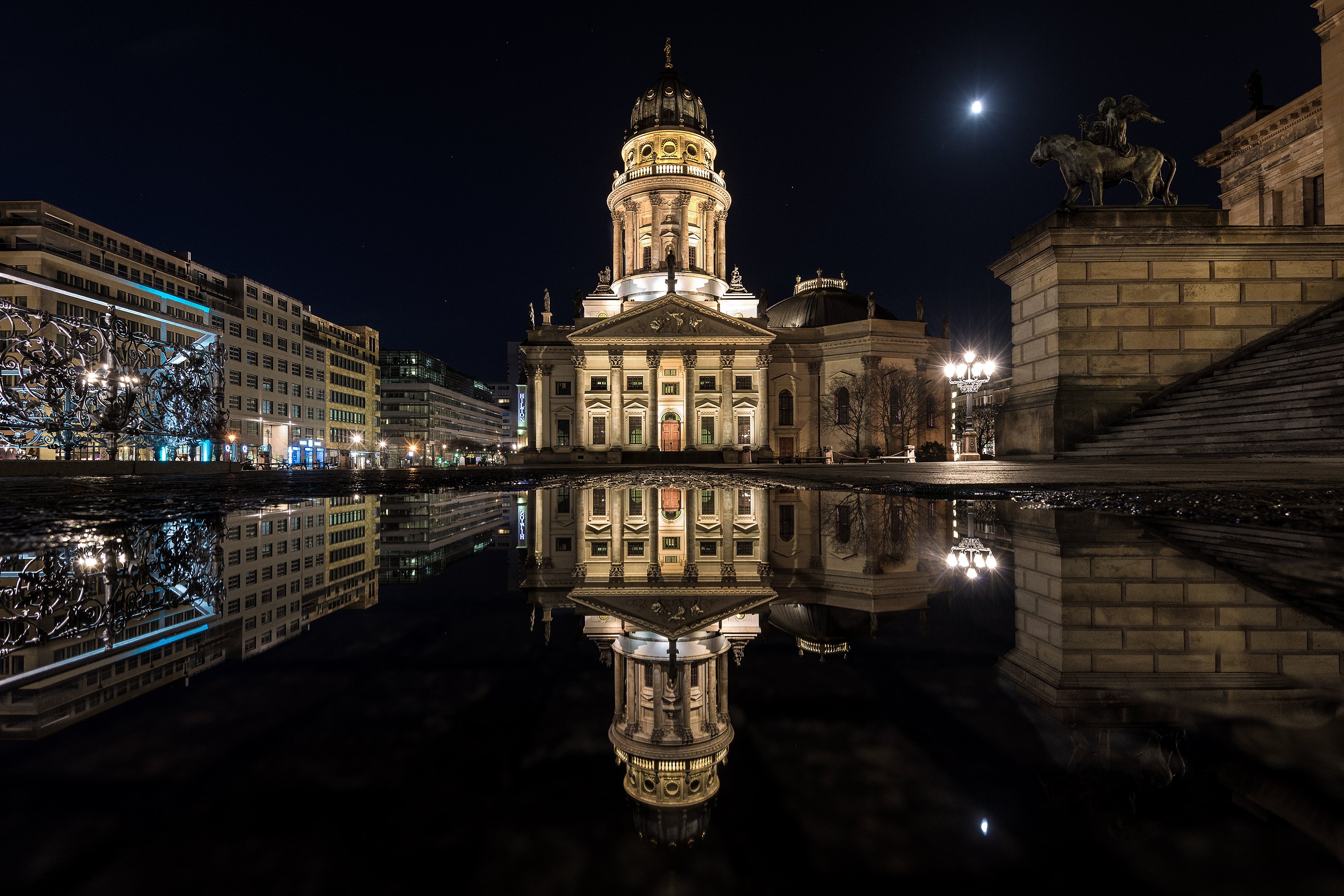 berlin, Houses, Sculptures, Palace, Street, Night, Puddle, Cities Wallpaper
