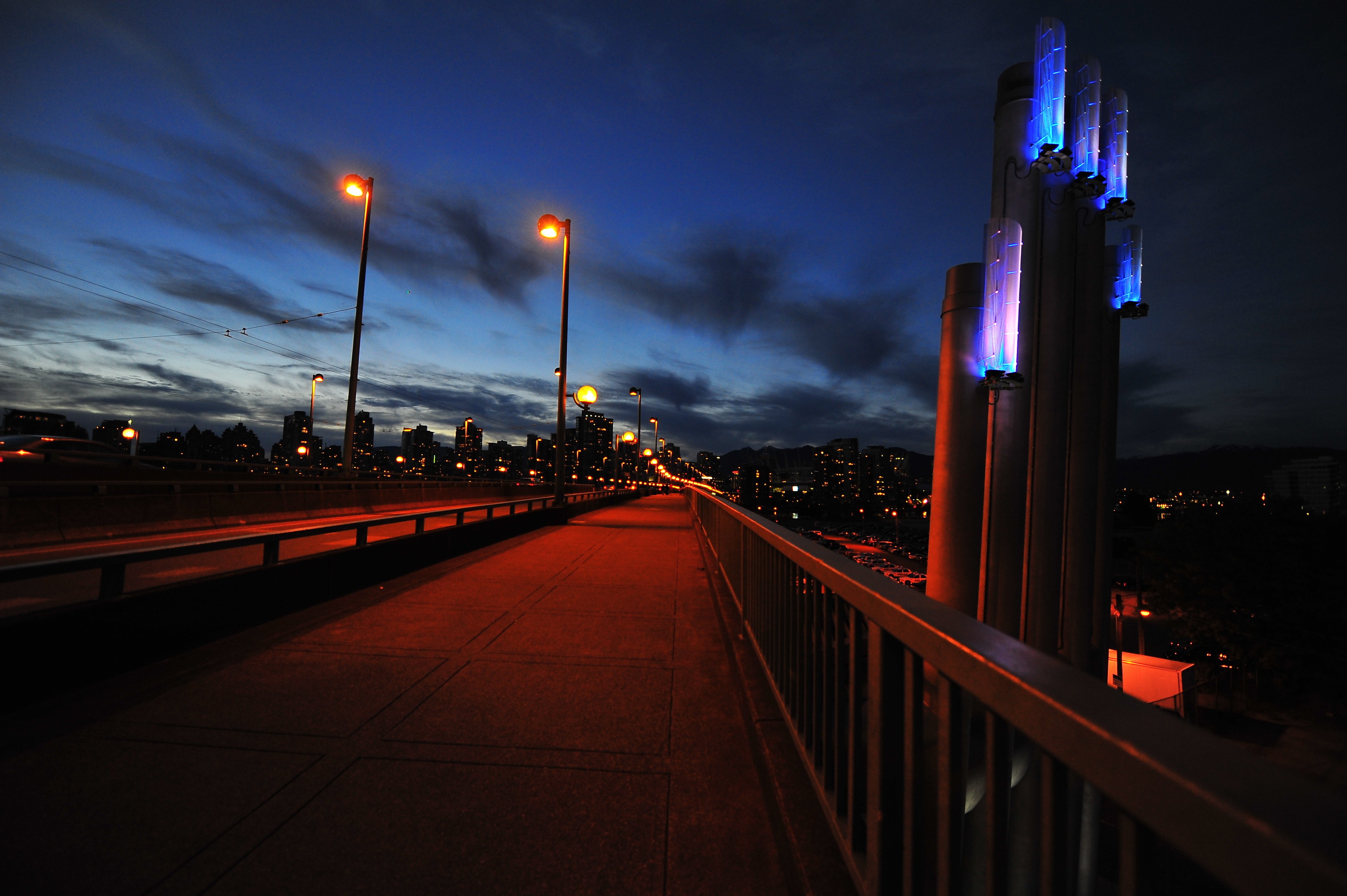 bridges, Canada, Night, Street, Lights, Fence, Vancouver, Cities Wallpaper