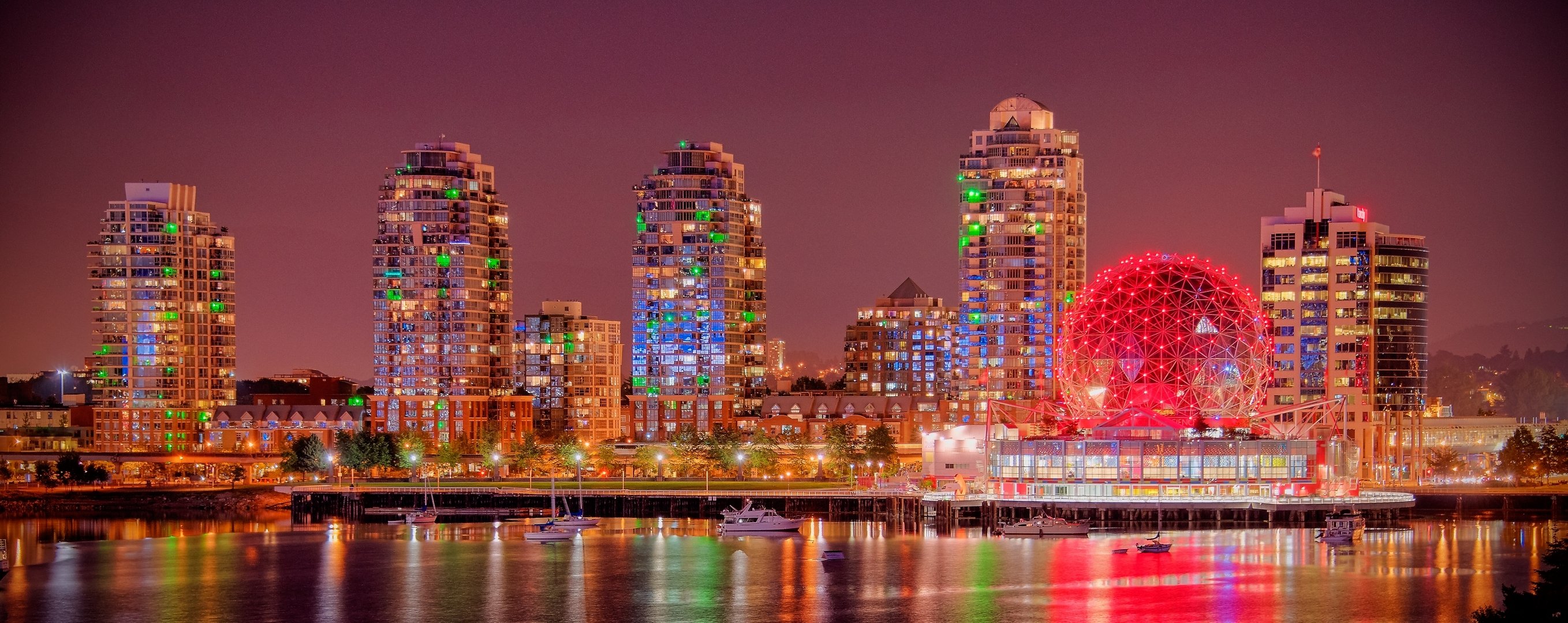 canada, Houses, Night, Waterfront, Vancouver, British, Columbia, Burrard, Inlet, Cities Wallpaper