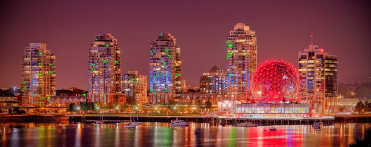 canada, Houses, Night, Waterfront, Vancouver, British, Columbia, Burrard, Inlet, Cities HD Wallpaper Desktop Background