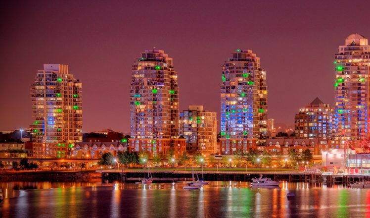 canada, Houses, Rivers, Marinas, Vancouver, Street, Lights, Night, Cities HD Wallpaper Desktop Background