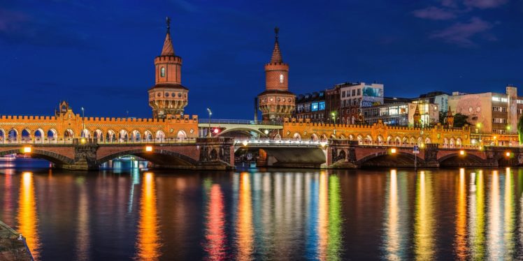 coast, Bridges, Rivers, Germany, Berlin, Night, Cities HD Wallpaper Desktop Background