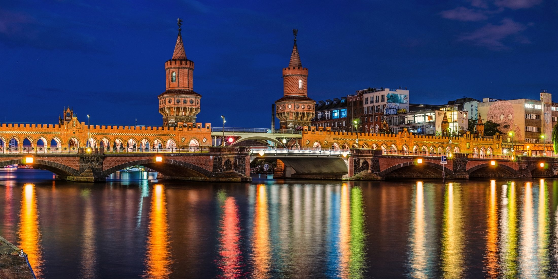 coast, Bridges, Rivers, Germany, Berlin, Night, Cities Wallpaper
