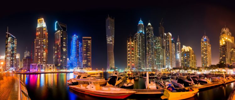 dubai, Skyscrapers, Emirates, Uae, Boats, Night, Cities HD Wallpaper Desktop Background