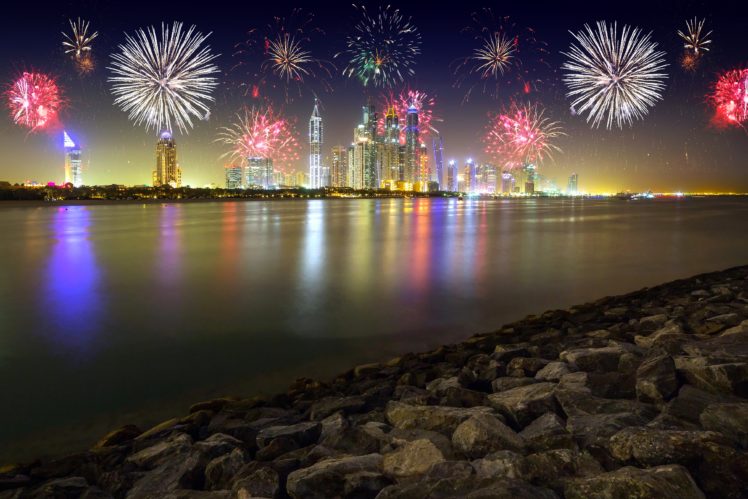emirates, Uae, Dubai, Skyscrapers, Holidays, Fireworks, Stones, Night, Cities HD Wallpaper Desktop Background