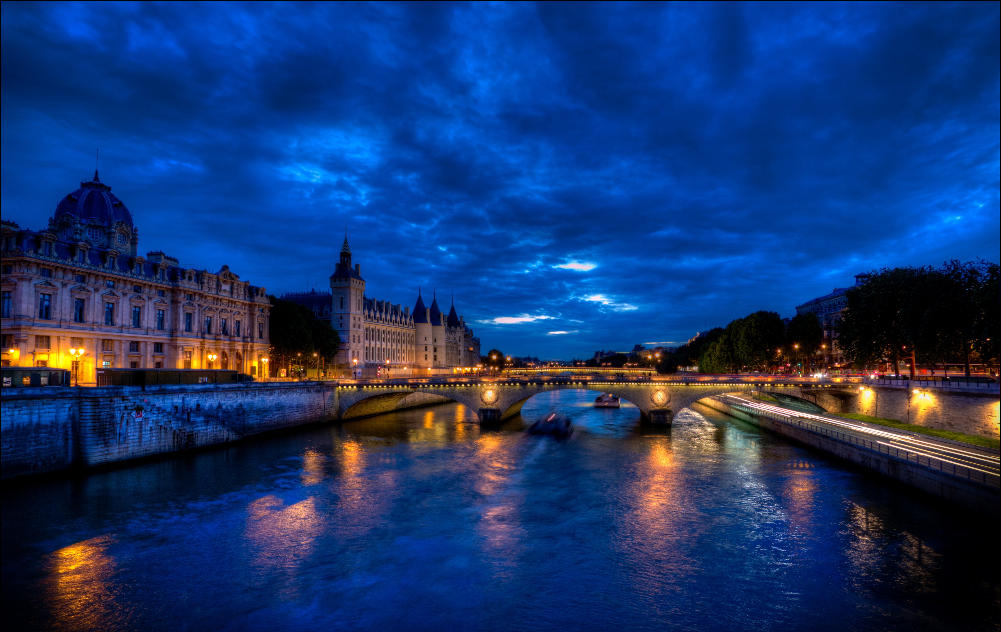 france, Houses, Rivers, Bridges, Sky, Paris, Night, Street, Lights ...