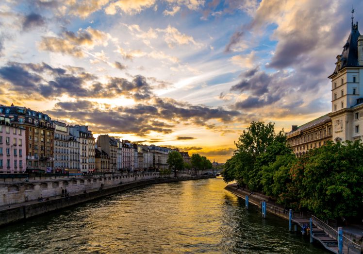 france, Houses, Rivers, Sunrises, And, Sunsets, Sky, Hdr, Paris, Clouds, Canal, Cities HD Wallpaper Desktop Background