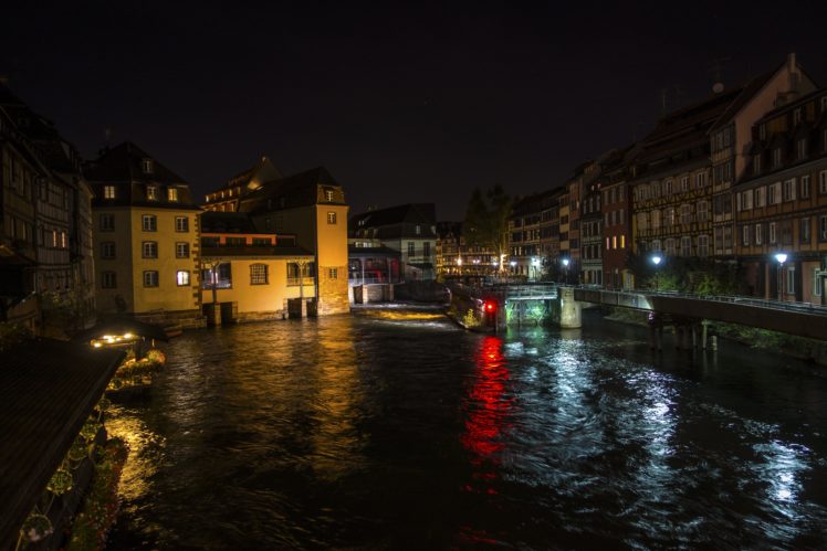 france, Houses, Rivers, Night, Street, Lights, Strasbourg, Cities HD Wallpaper Desktop Background