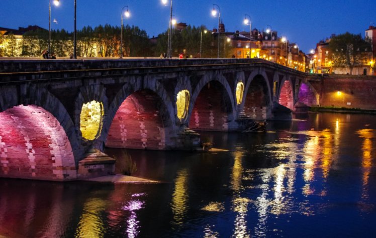 france, Rivers, Bridges, Street, Lights, Night, Toulouse, Cities HD Wallpaper Desktop Background