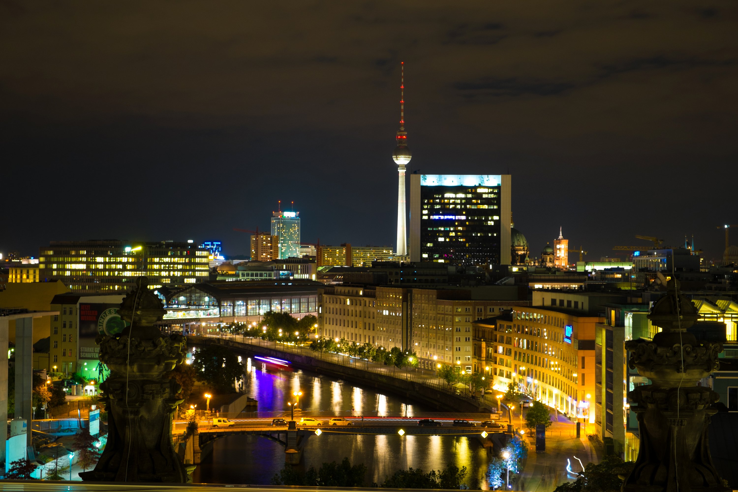 germany, Berlin, Houses, Rivers, Bridges, Night, Street, Lights, Cities Wallpaper
