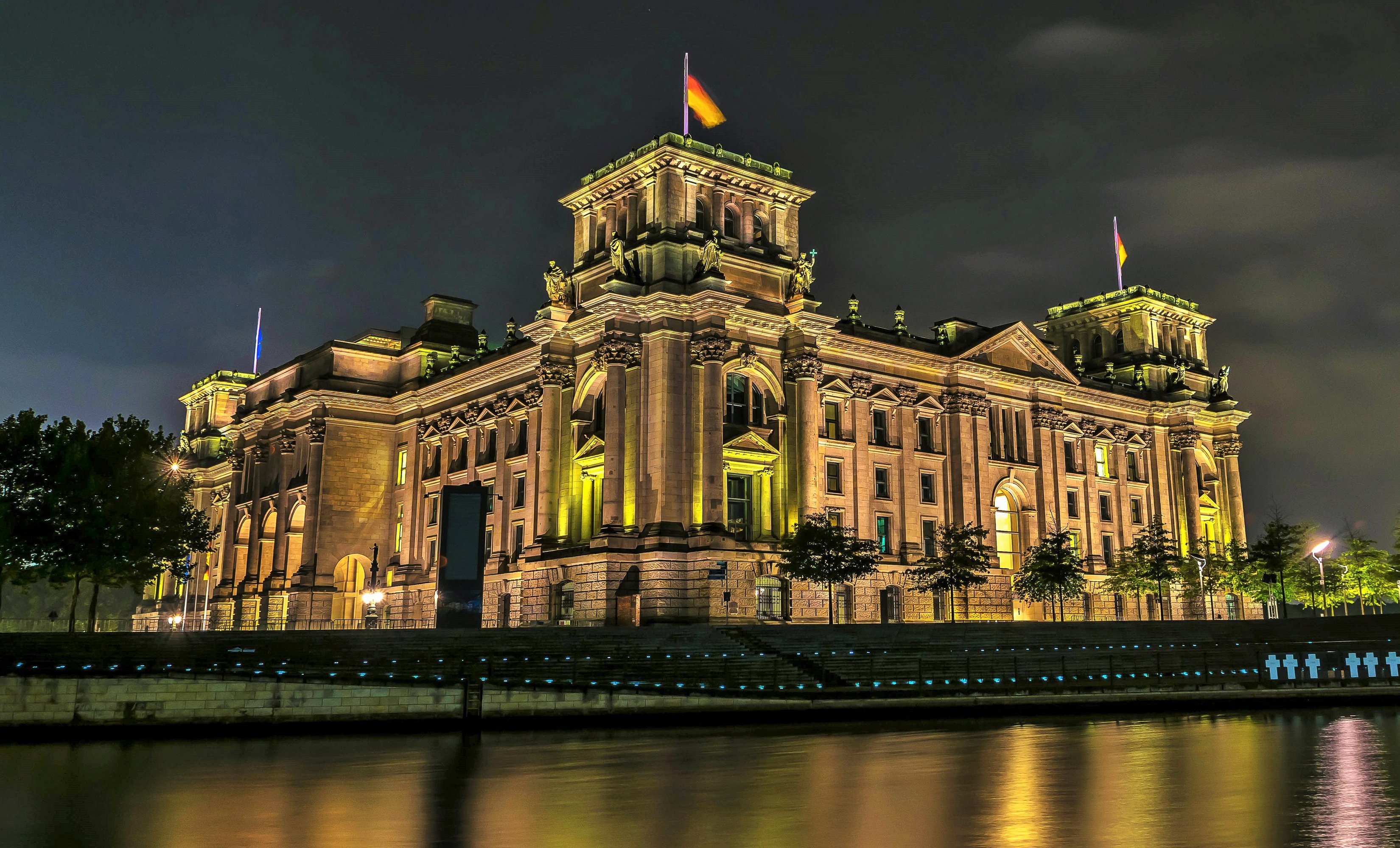 germany, Berlin, Rivers, Houses, Night, Reichstag, Cities Wallpaper