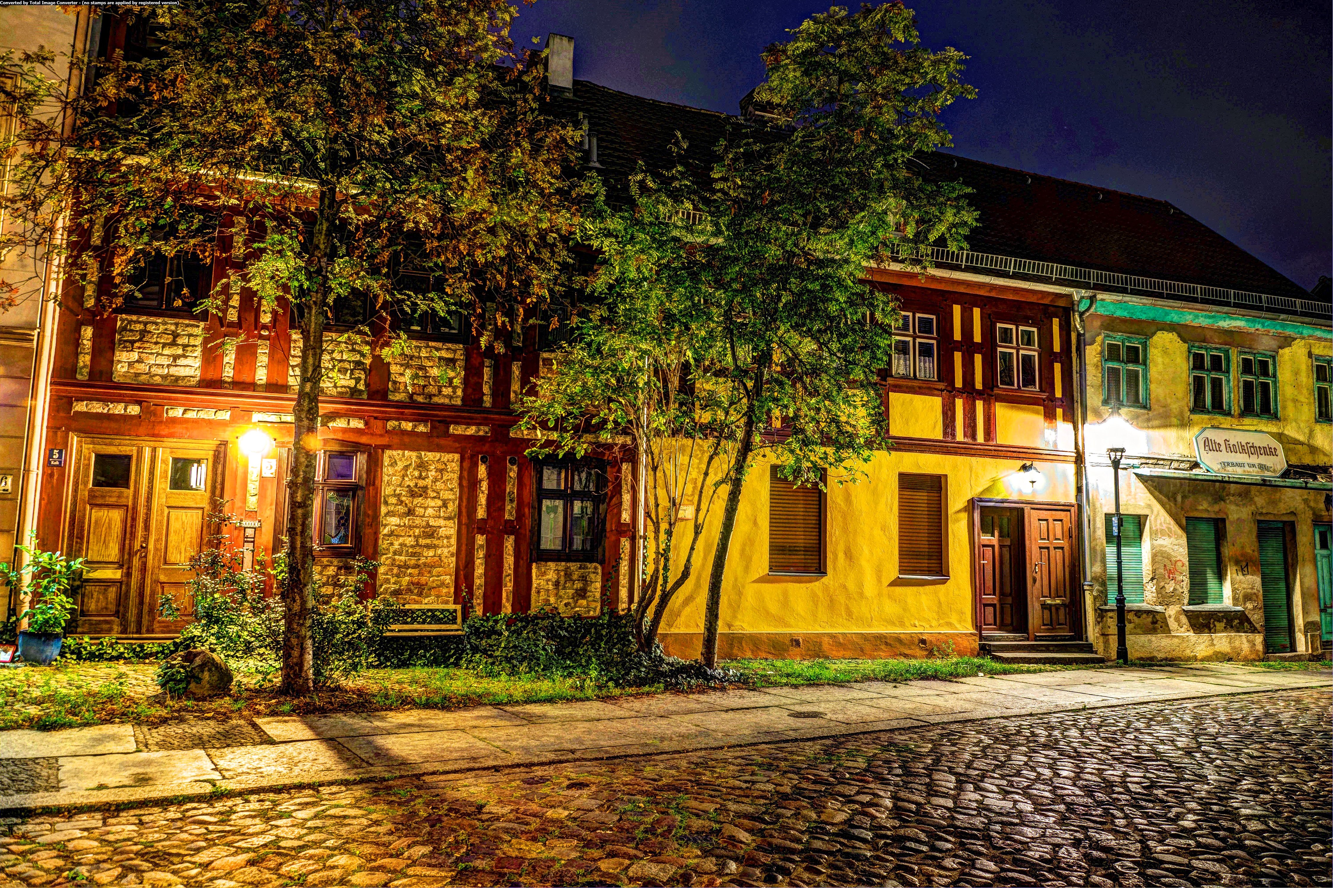 germany, Berlin, Houses, Hdr, Trees, Night, Street, Lights, Street, Cities Wallpaper