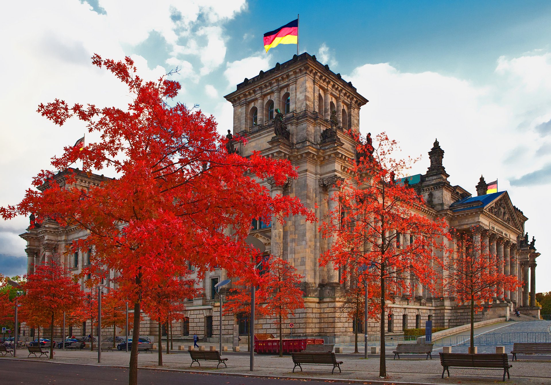 germany, Berlin, Street, Bench, Reichstag, Building, Cities Wallpaper