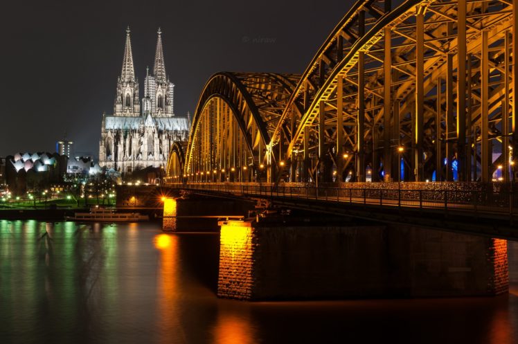 germany, Bridges, Rivers, Night, Cologne, Cities HD Wallpaper Desktop Background