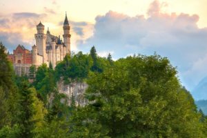 germany, Castles, Mountains, Neuschwanstein, Bavaria, Trees, Clouds, Cities