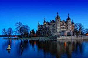 germany, Castles, Rivers, Coast, Night, Schwerin, Cities