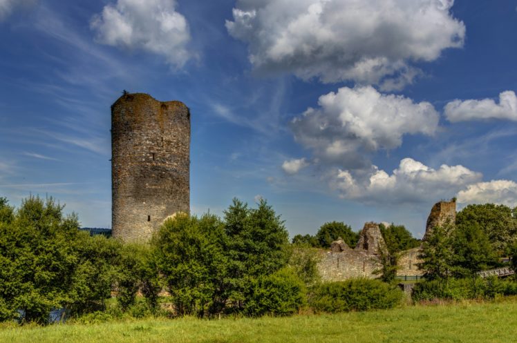 germany, Castles, Ruins, Sky, Trees, Clouds, Burg, Balduinstein, Ruine, Cities HD Wallpaper Desktop Background