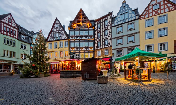 germany, Christmas, Holidays, Houses, Cochem, Christmas, Tree, Street, Cities HD Wallpaper Desktop Background
