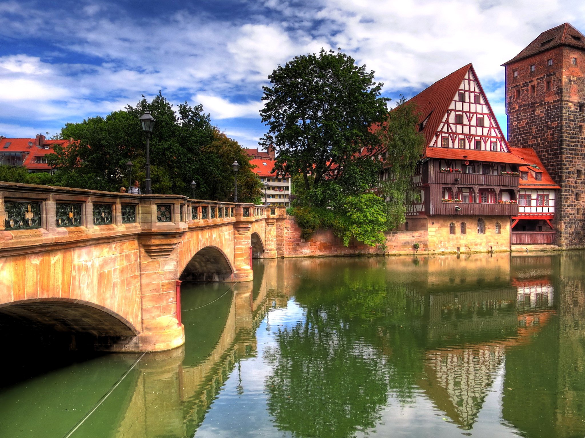 germany, Houses, Rivers, Bridges, Trees, Nuremberg, Cities Wallpaper