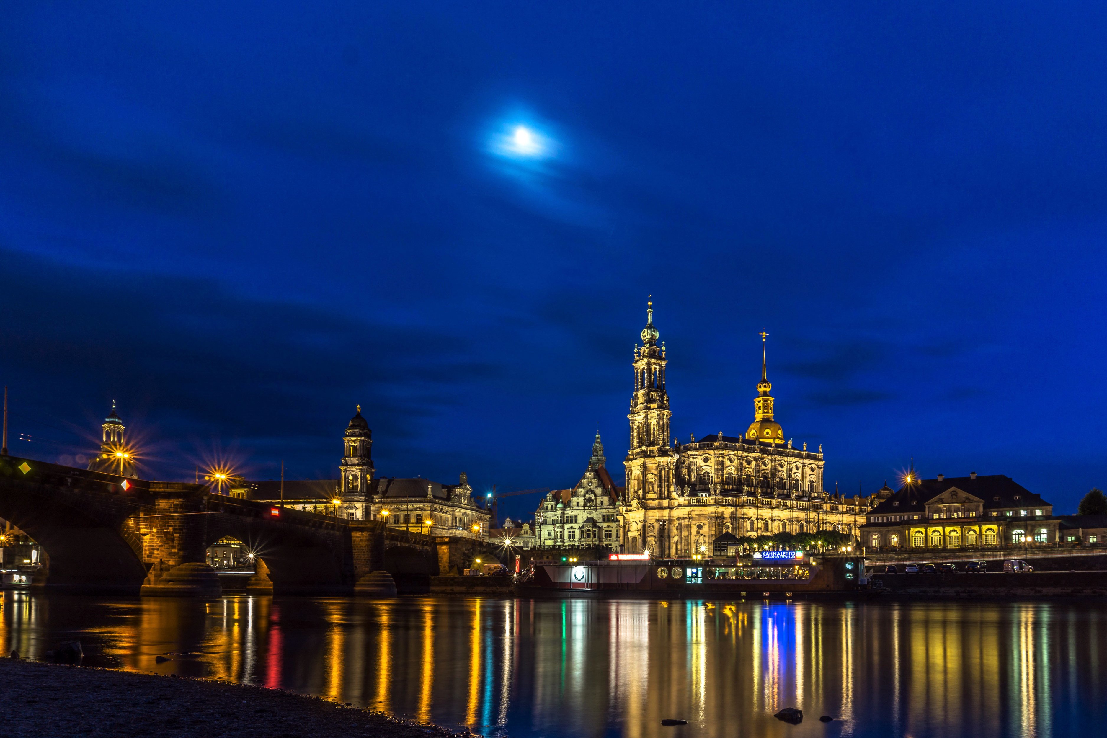 germany, Houses, Rivers, Bridges, Sky, Dresden, Night, Street, Lights, Cities Wallpaper