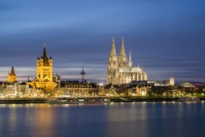 germany, Houses, Rivers, Marinas, Night, Street, Lights, Cologne, Cities