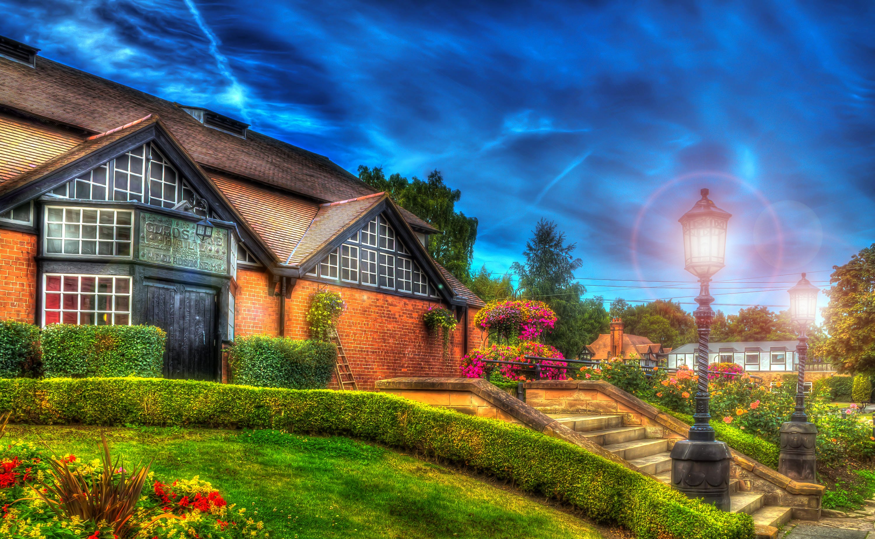 england, Houses, Stairs, Shrubs, Street, Lights, Hdr, Bebington, Cities Wallpaper