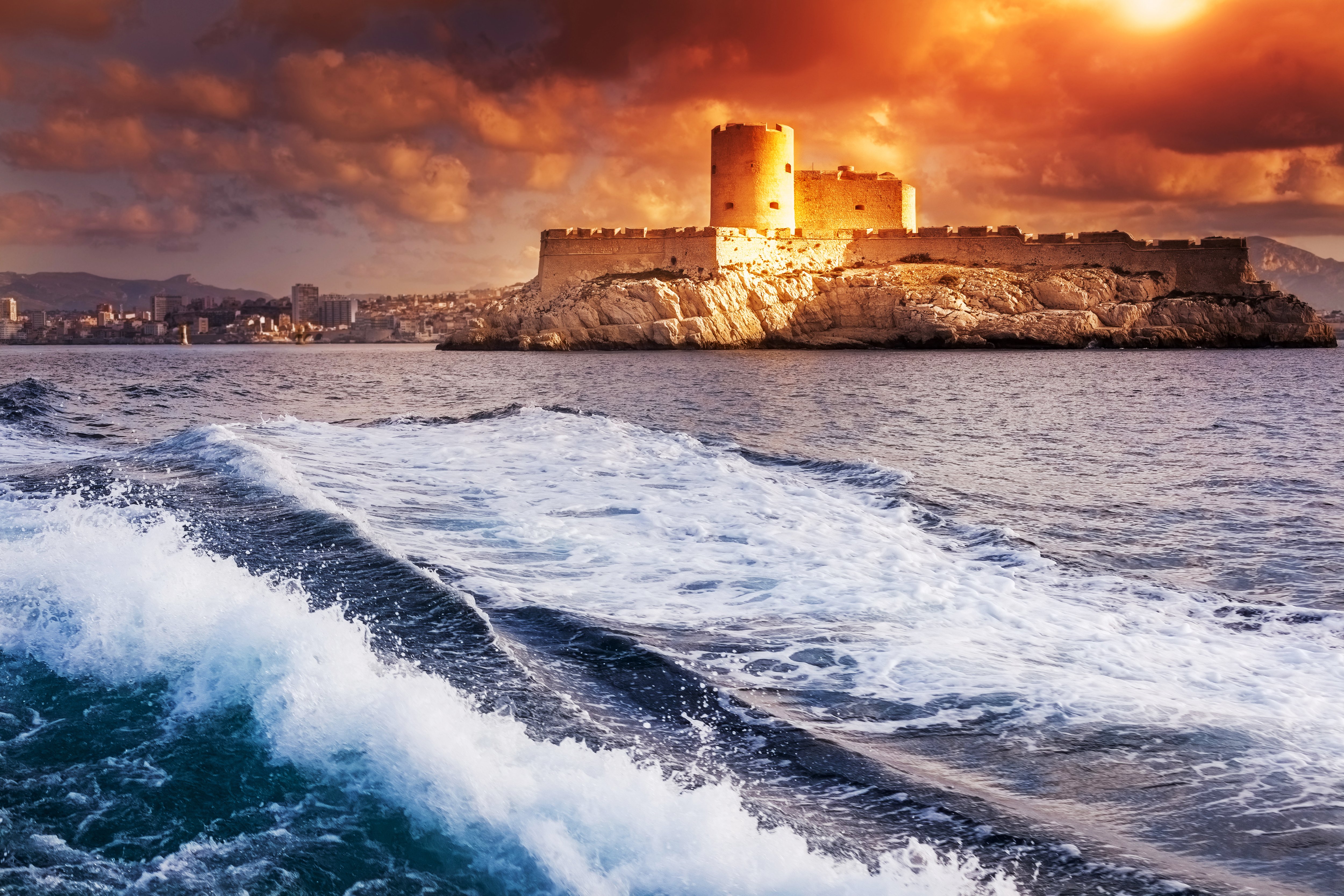 france, Castles, Sea, Sunrises, And, Sunsets, Waves, Monte cristo, If, Castle, Marseille, Cities Wallpaper