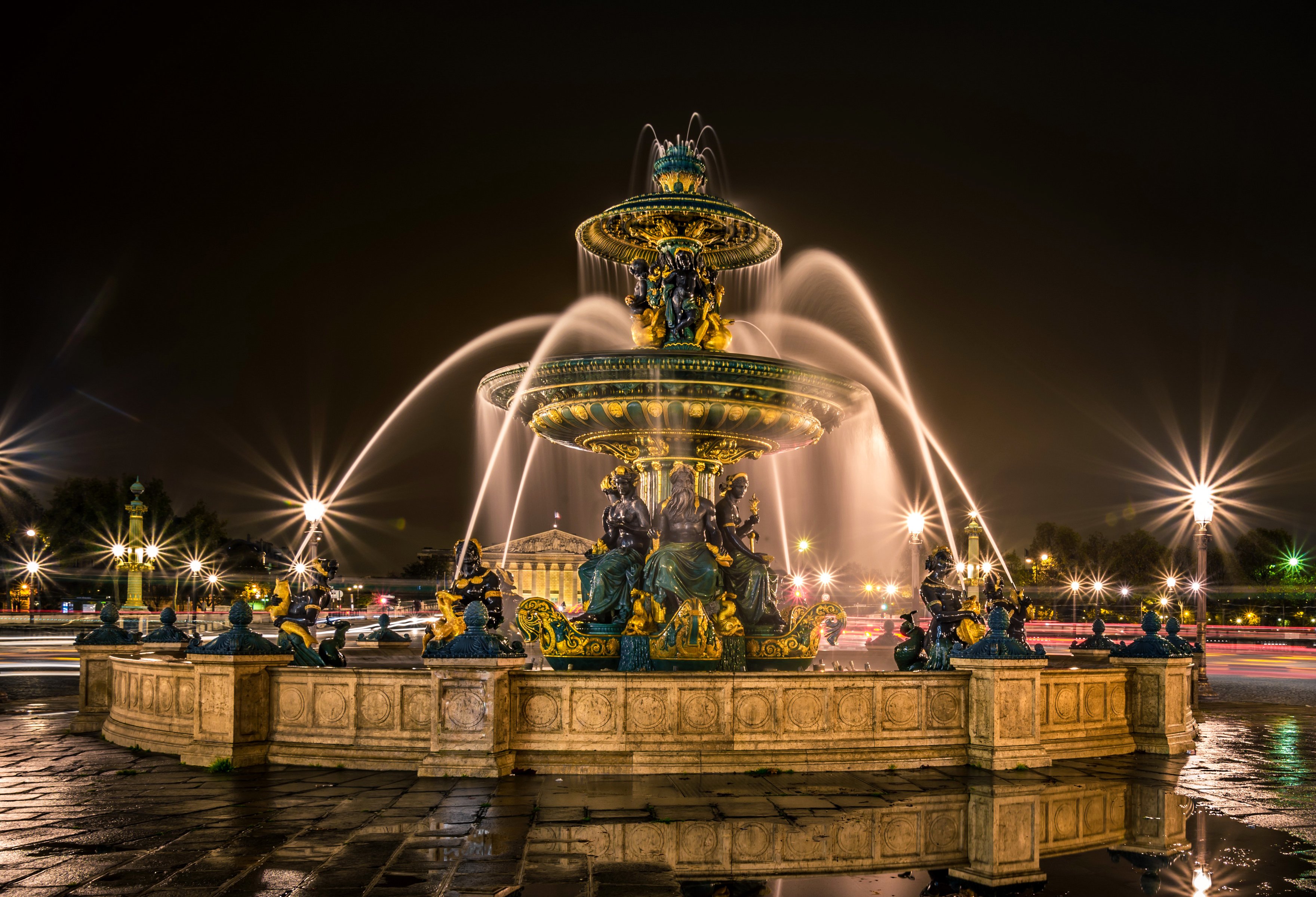 france, Fountain, Sculptures, Paris, Night, Street, Lights, Fontaines, De, La, Concorde, Cities Wallpaper