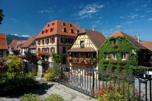 france, Houses, Fence, Street, Alsace, Bergheim, Cities