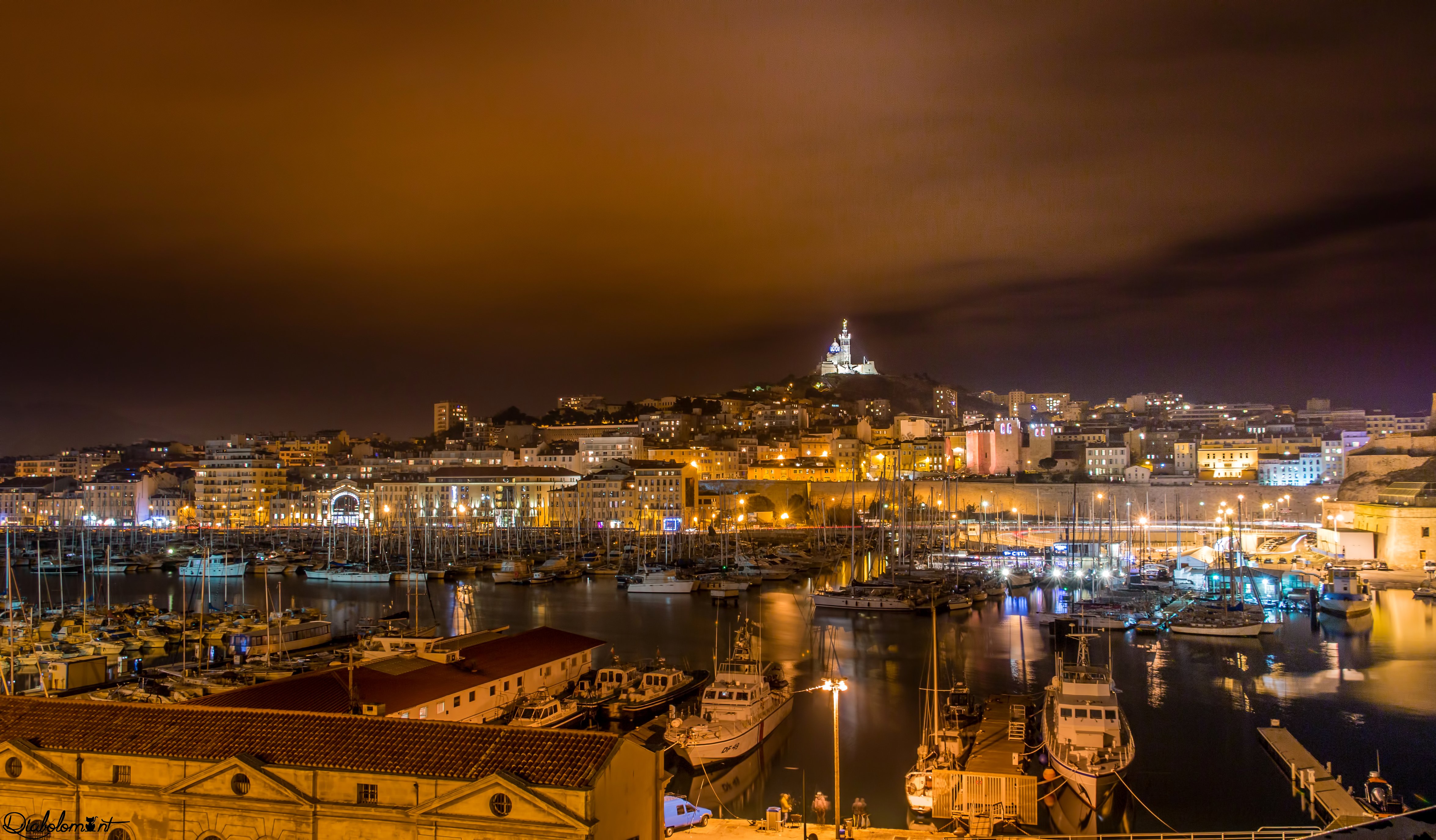 france, Houses, Marinas, Motorboat, Night, Marseille, Cities Wallpapers