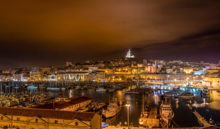 france, Houses, Marinas, Motorboat, Night, Marseille, Cities HD Wallpaper Desktop Background