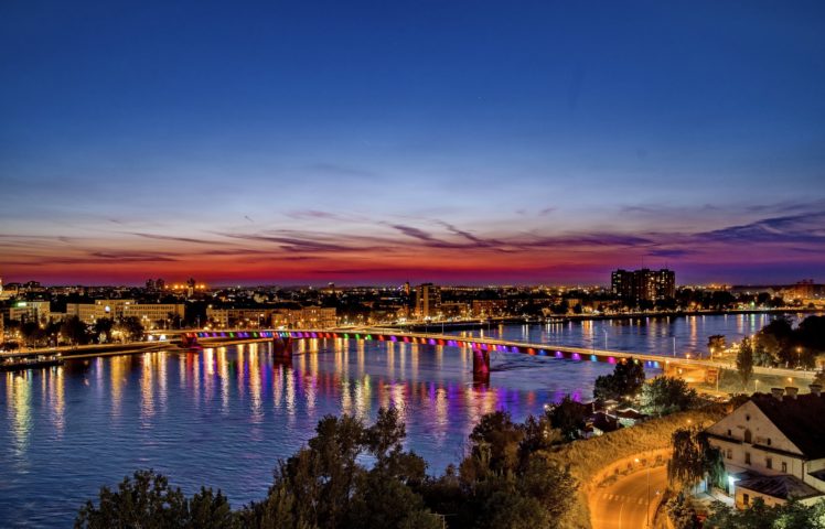 houses, Rivers, Bridges, Sky, Serbia, Night, Novi, Sad, Cities HD Wallpaper Desktop Background