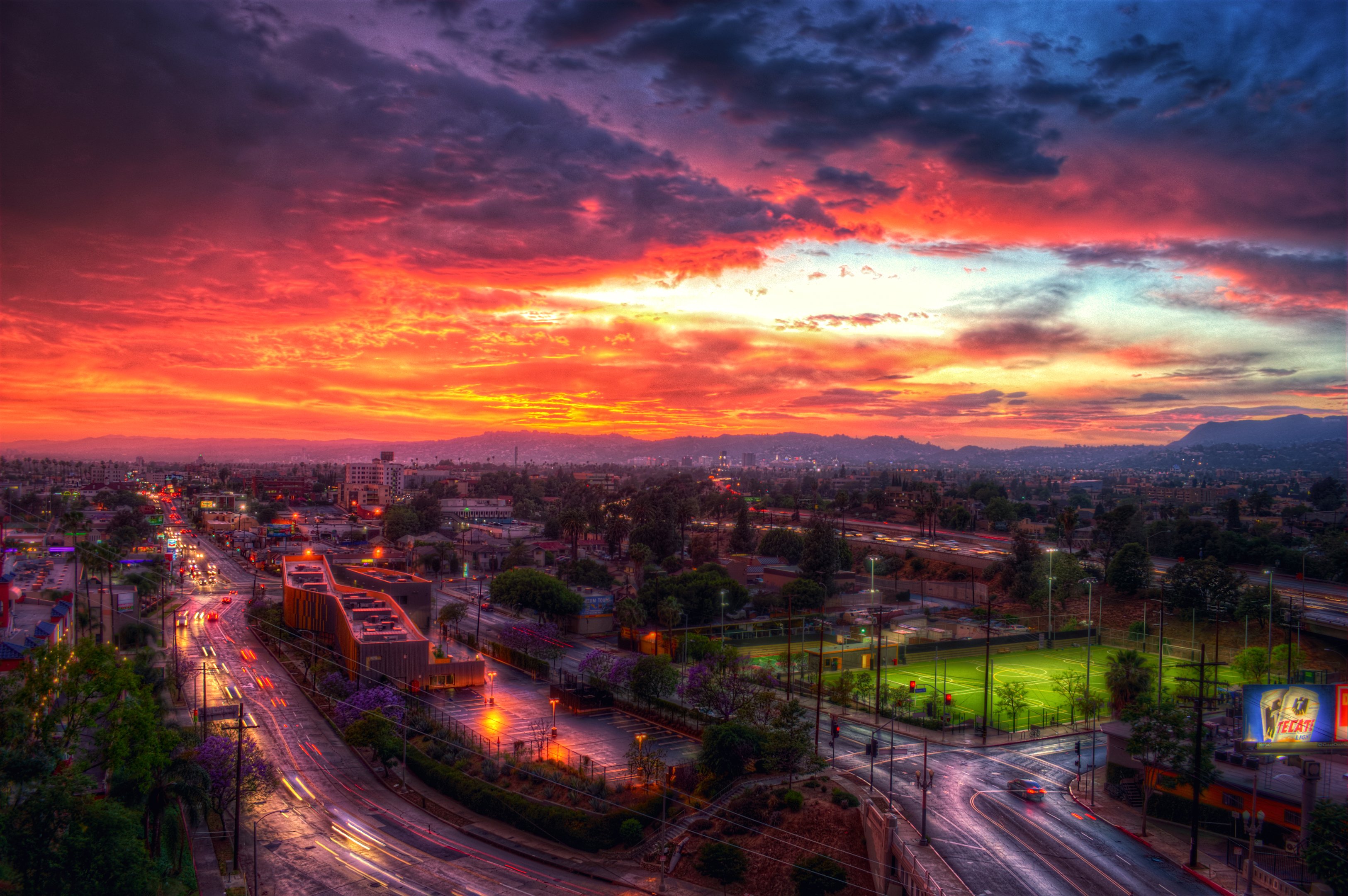 houses, Roads, Los, Angeles, Night, Street, Lights, Clouds, Hdr, Cities Wallpaper