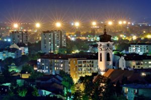 houses, Temples, Serbia, Night, Street, Lights, Novi, Sad, Cities