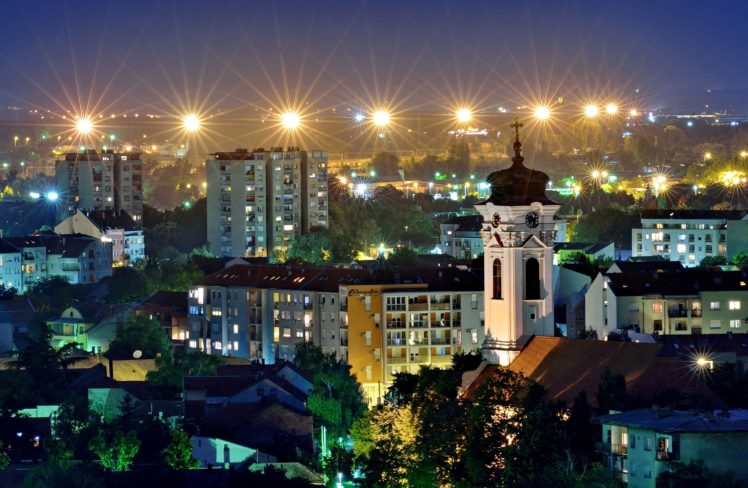 houses, Temples, Serbia, Night, Street, Lights, Novi, Sad, Cities HD Wallpaper Desktop Background