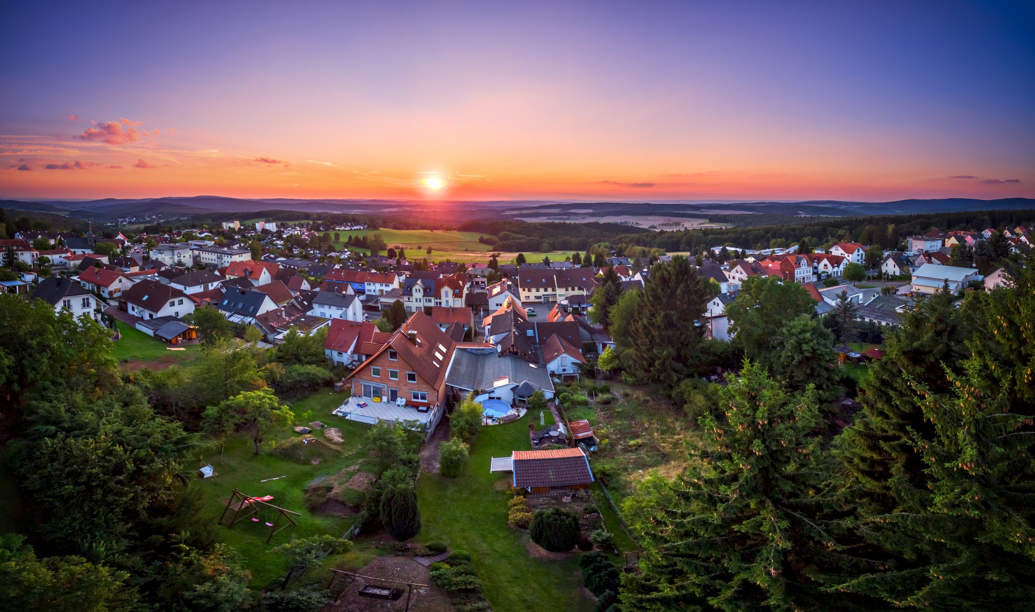 germany, Houses, Sunrises, And, Sunsets, Scenery, Trees, Glashuetten, Hesse, Cities Wallpaper