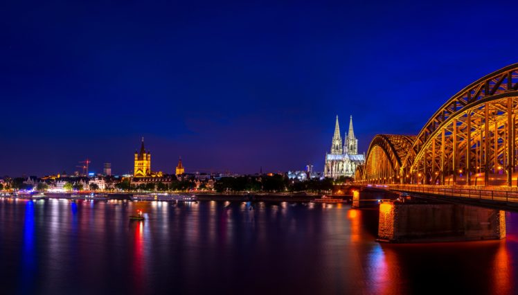 germany, Rivers, Bridges, Houses, Night, Cologne, Cities HD Wallpaper Desktop Background