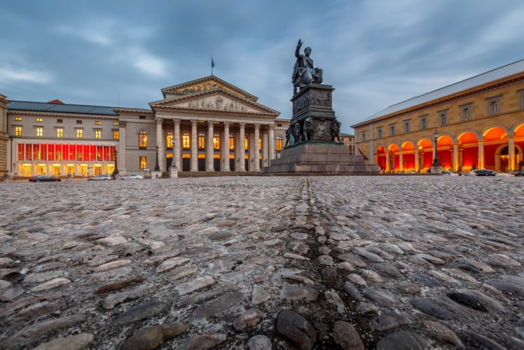 germany, Sculptures, Stones, Street, National, Theatre, Max joseph platz, Munich, Cities HD Wallpaper Desktop Background