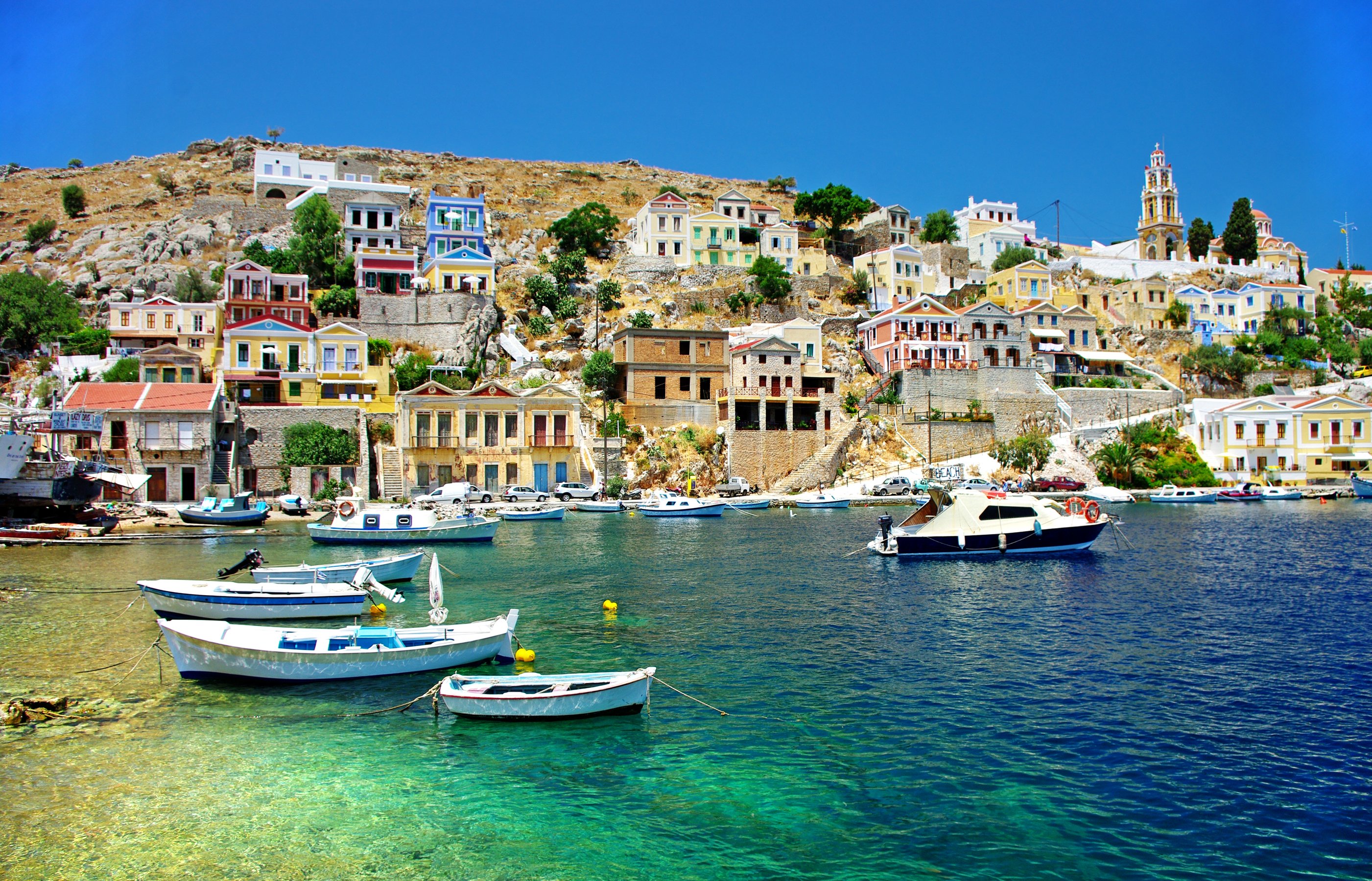 greece, Houses, Sea, Boats, Corfu, Cities Wallpaper