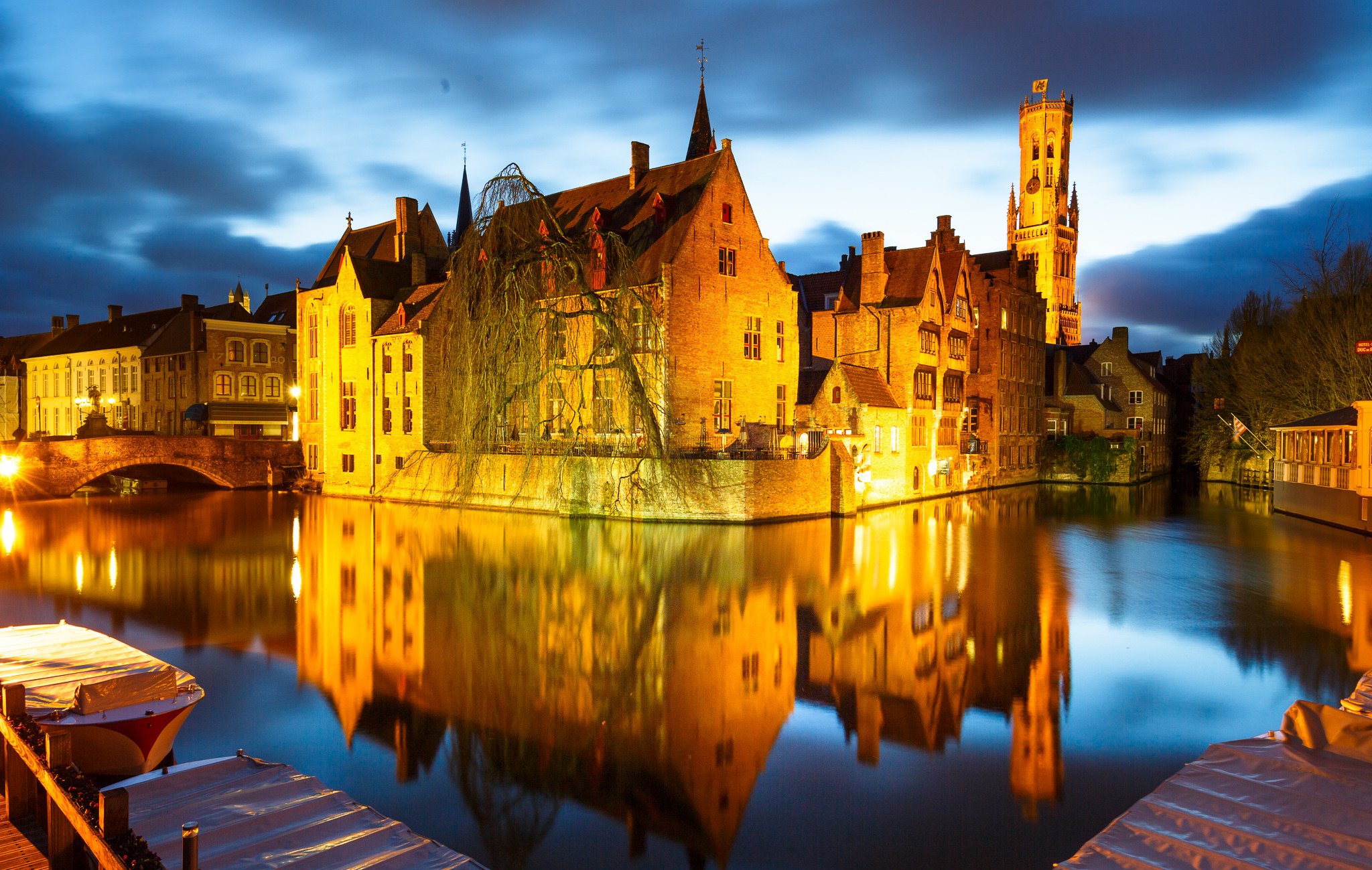 houses, Belgium, Night, Canal, Bruges, Cities Wallpaper