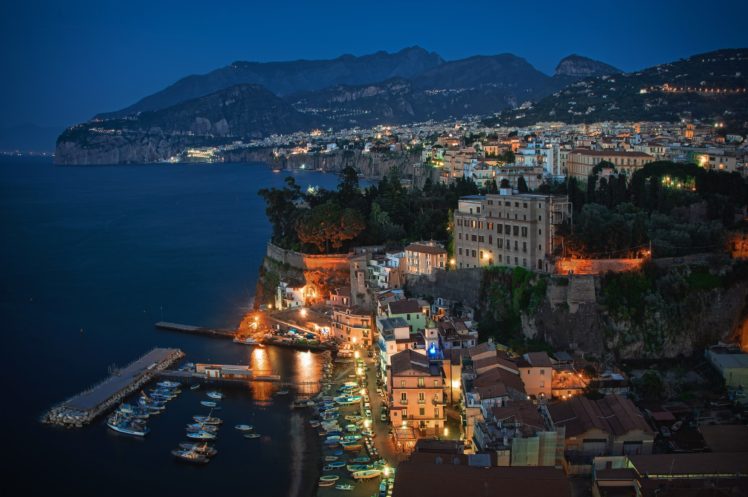houses, Coast, Italy, Night, From, Above, Sorrento, Cities HD Wallpaper Desktop Background