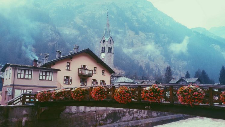 houses, Italy, Bridges, Gressoney saint jean, Aosta, Valley, Cities HD Wallpaper Desktop Background