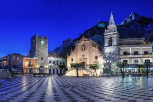 houses, Italy, Street, Night, Taormina, Sicily, Cities