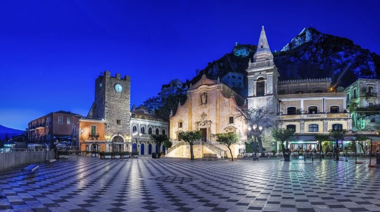 houses, Italy, Street, Night, Taormina, Sicily, Cities HD Wallpaper Desktop Background