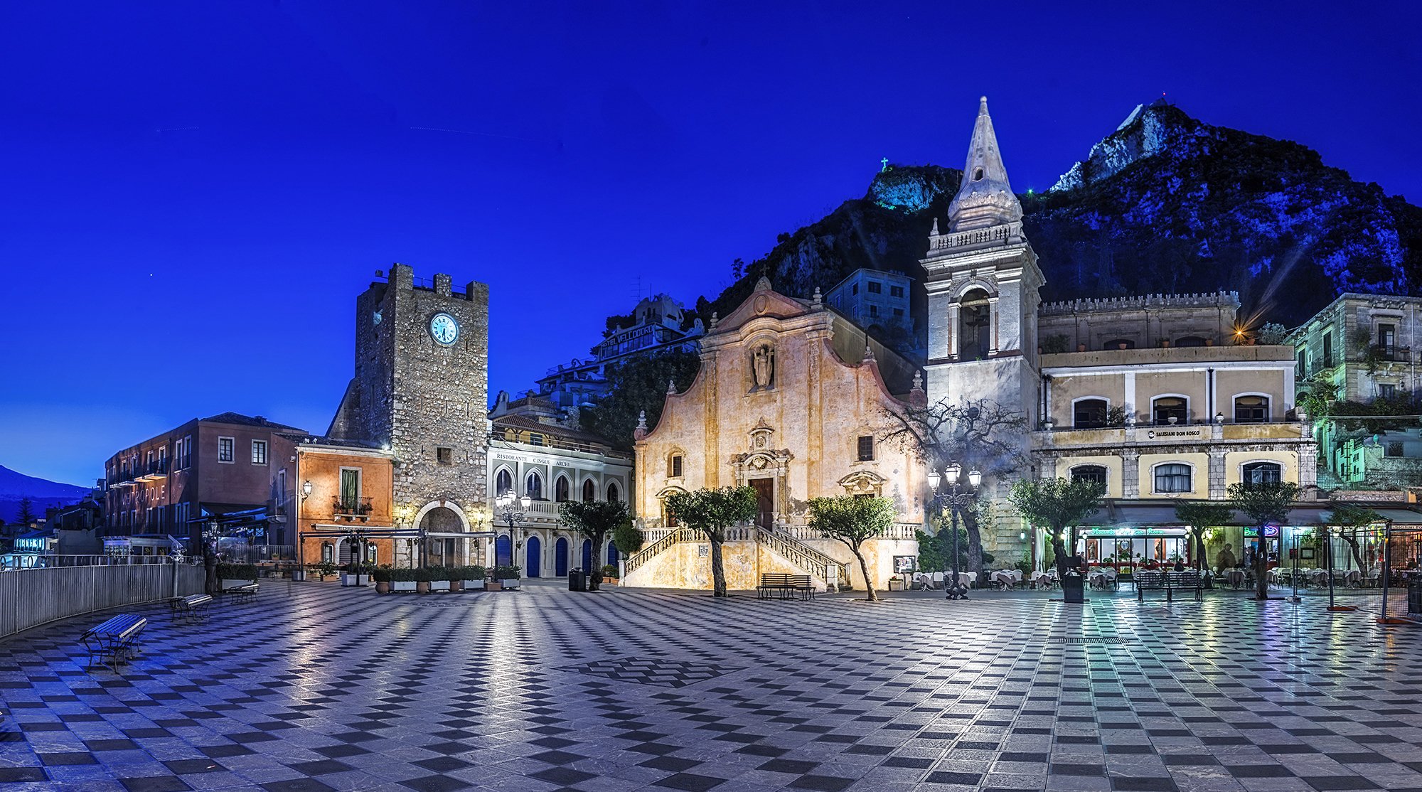 houses, Italy, Street, Night, Taormina, Sicily, Cities Wallpaper