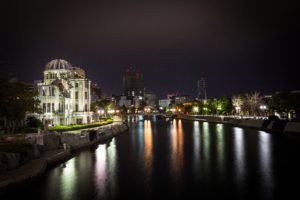 houses, Japan, Night, Canal, Hiroshima, Cities