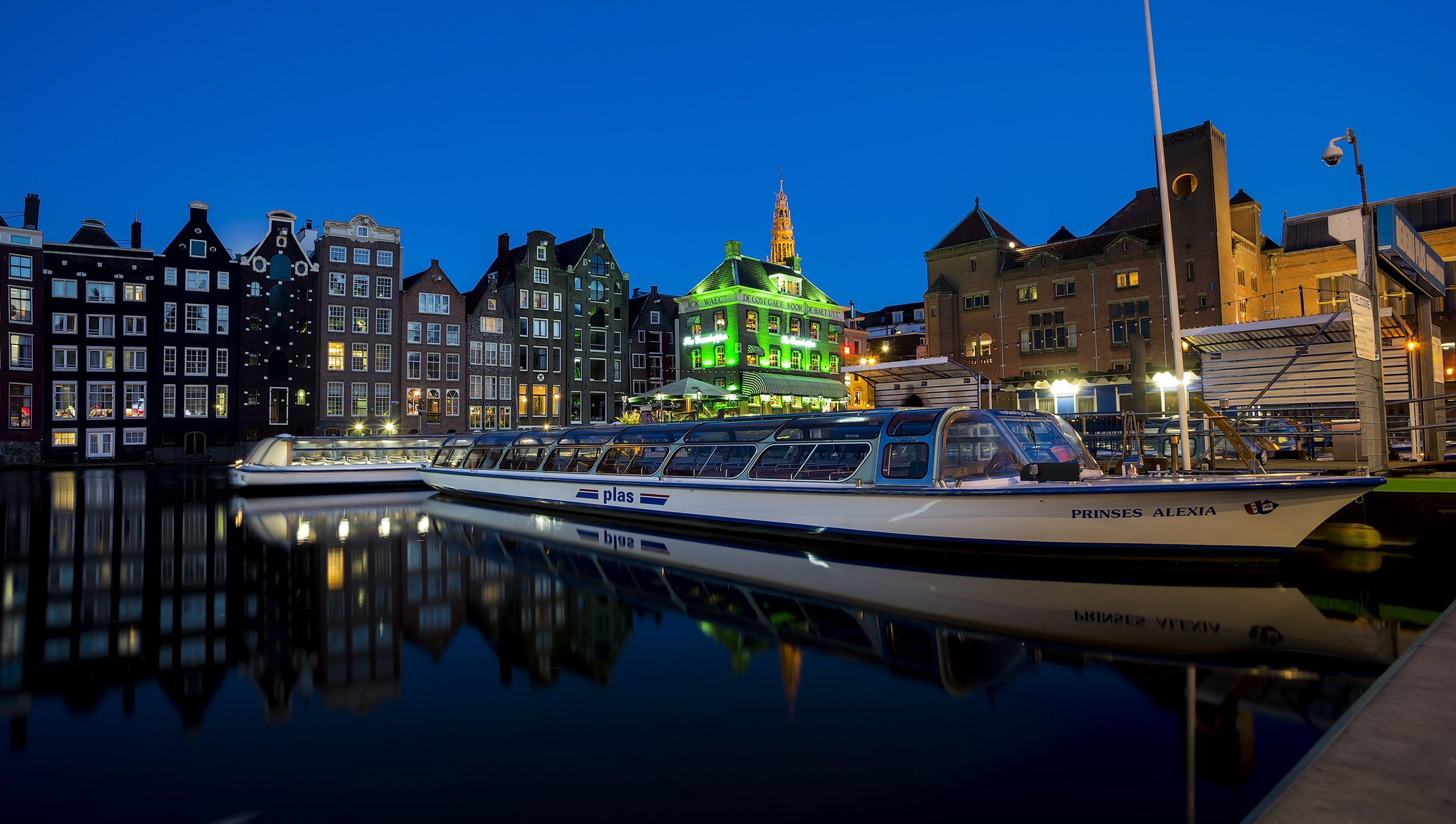 netherlands, Houses, Marinas, Motorboat, Night, Amsterdam, Cities Wallpaper