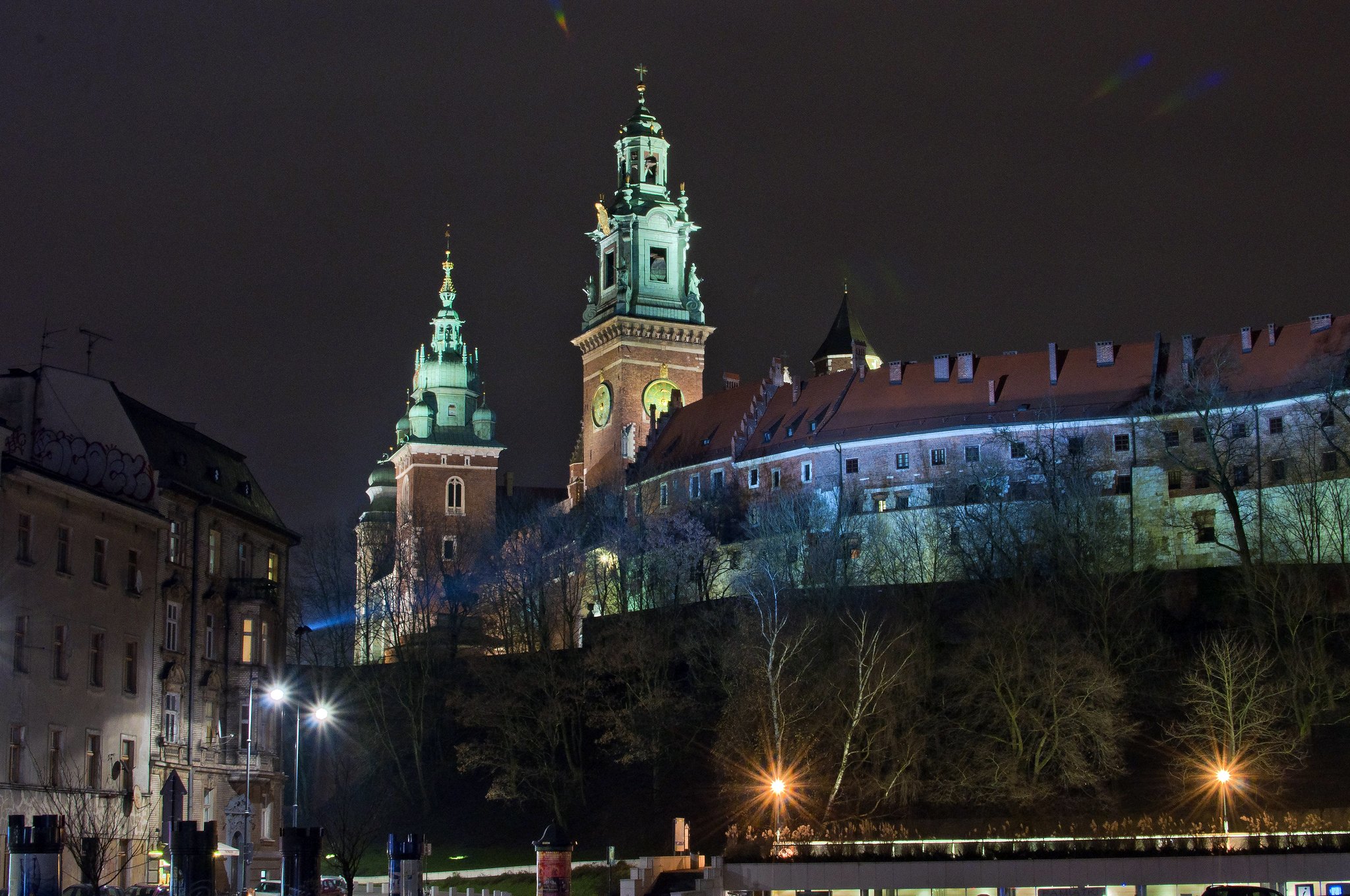 poland, Castles, Houses, Night, Street, Lights, Krakow, Wawel, Castle, Cities Wallpaper