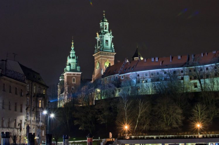 poland, Castles, Houses, Night, Street, Lights, Krakow, Wawel, Castle, Cities HD Wallpaper Desktop Background