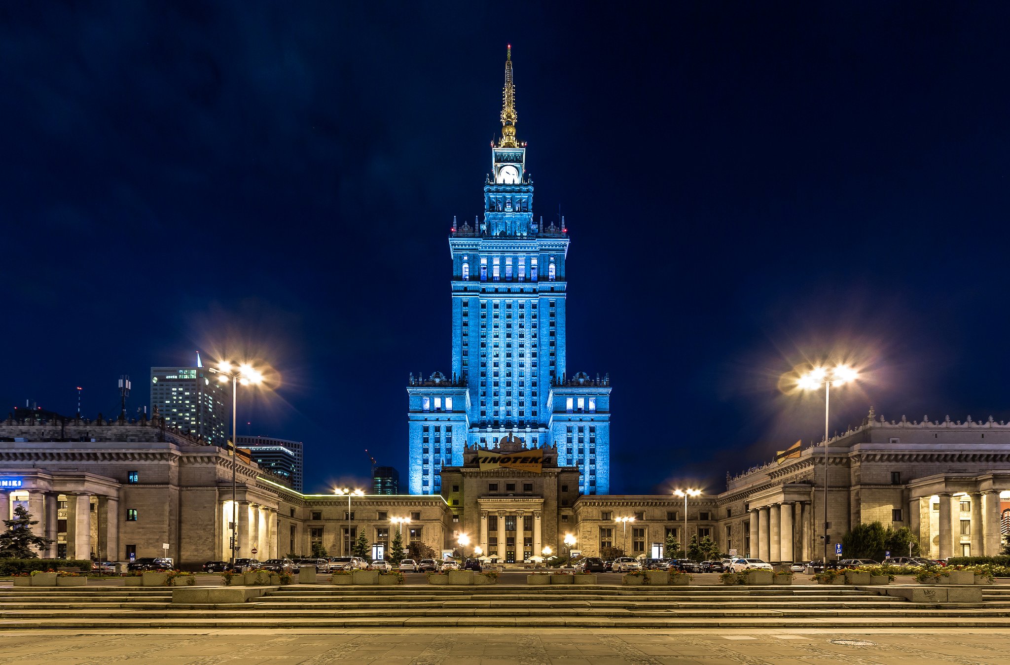 poland, Palace, Night, Street, Lights, Warsaw, Palace, Kultury, I, Nauki, Cities Wallpaper